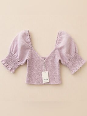 NWT MISA WOMEN’S CALLA SMOCKED PUFF SLEEVE LAVENDER TOP SIZE MEDIUM $250 MSRP